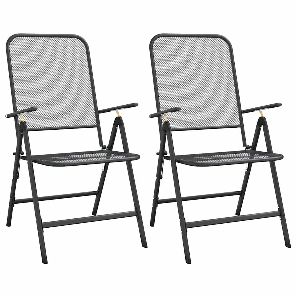 Outdoor Garden Set 3 Piece Anthracite Expanded Metal Mesh with Adjustable Backrest and Foldable Chairs
