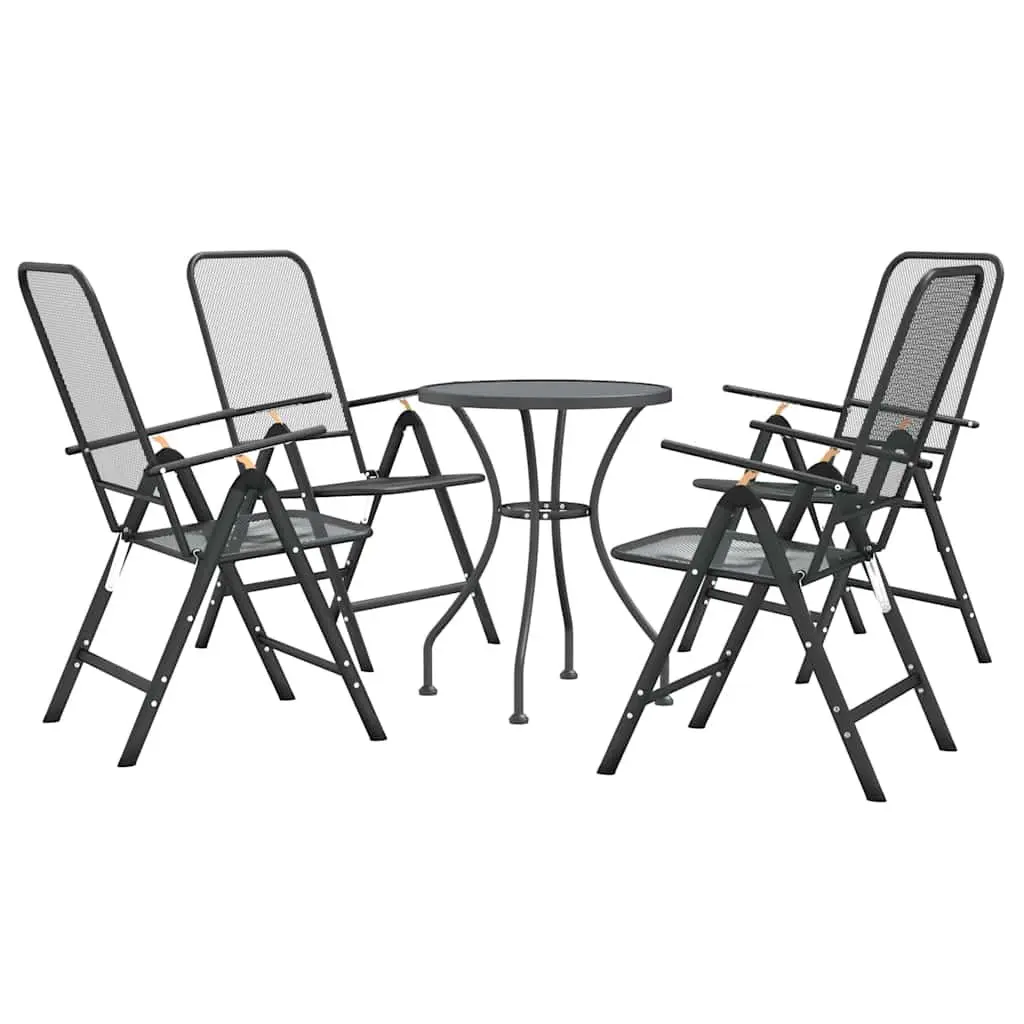 Expanded Metal Mesh Garden Dining Set 5 Piece Anthracite Outdoor Furniture with Adjustable Backrest and Folding Chairs