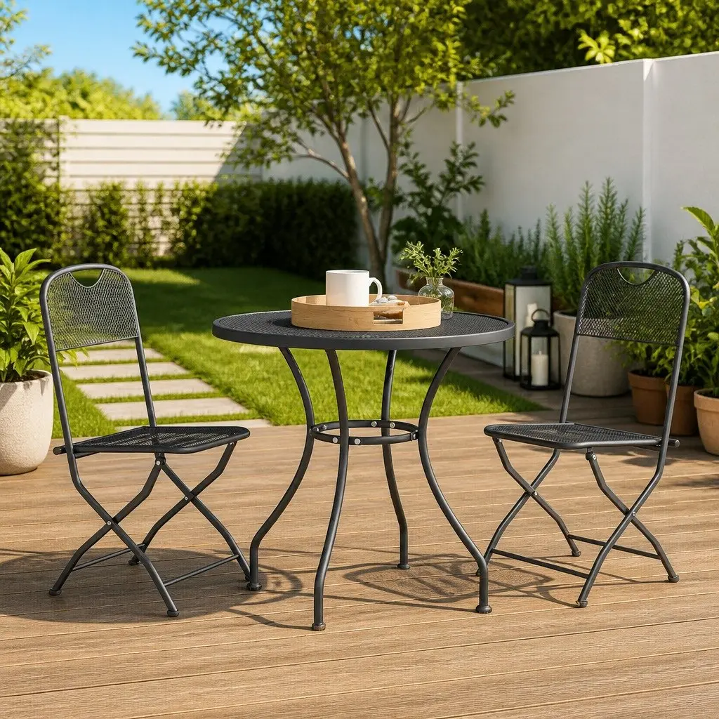 3 Piece Garden Dining Set Expanded Metal Mesh Anthracite