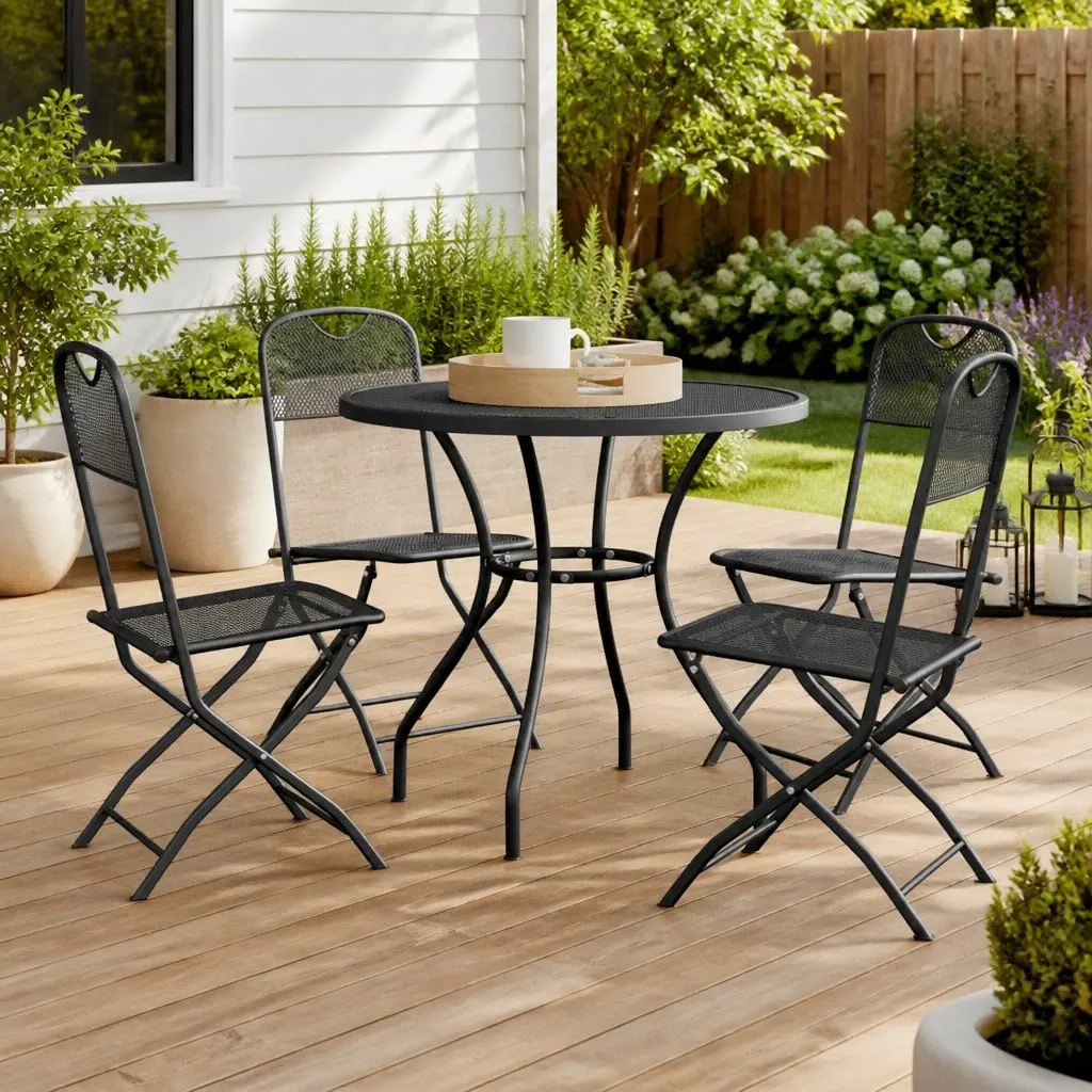 5 Piece Outdoor Dining Set Anthracite Expanded Metal Mesh Garden Furniture