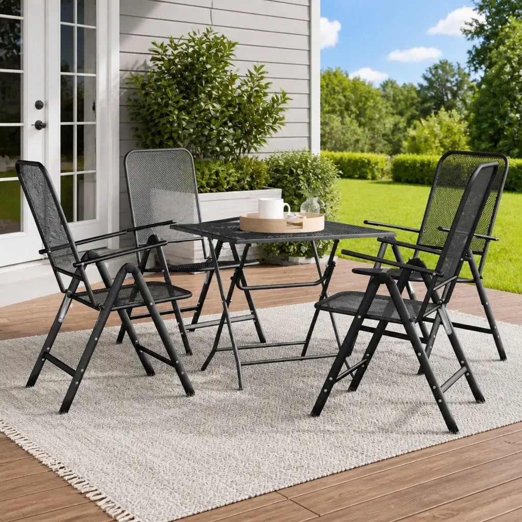 Outdoor Patio Furniture Set 5 Piece Foldable Table and Chairs Anthracite