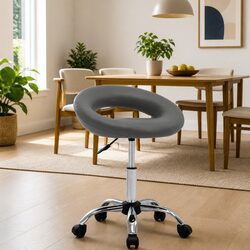 Swivel Dining Chair Grey Faux Leather Gas Lift Height Adjustable 360 Degree