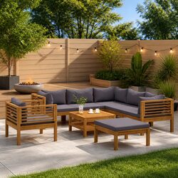 8 Piece Garden Lounge Set Outdoor Furniture Sofa with Cushion Coffee Table Grey