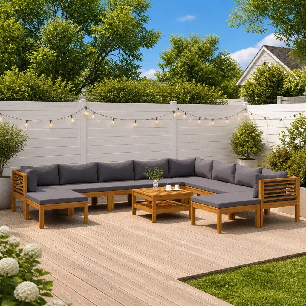 Garden Lounge Set 11 Piece Outdoor Furniture with Cushions Coffee Table Modular