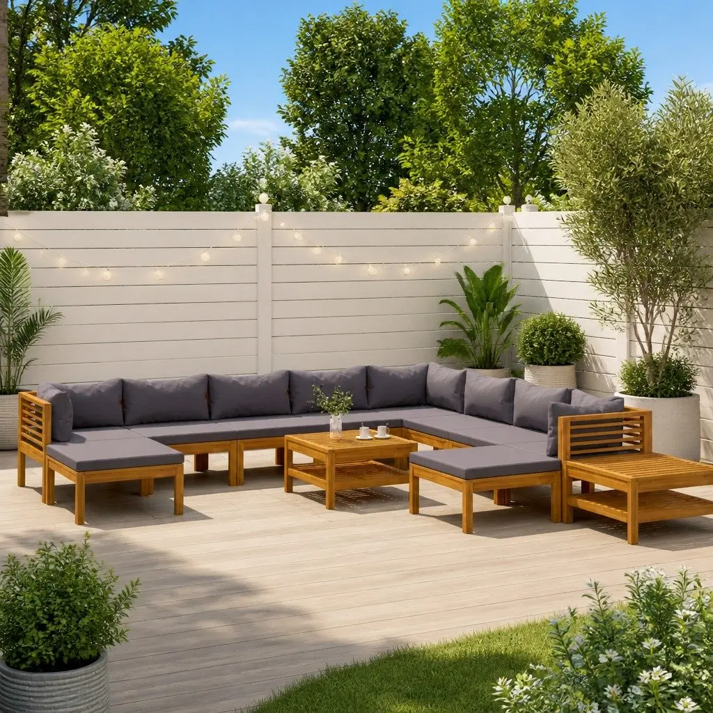 Garden Lounge Set Modular Acacia Wood 12 Piece Outdoor Furniture
