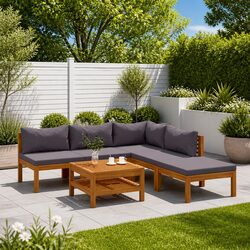 Garden Lounge Set 6 Piece Outdoor Furniture Grey Acacia Wood Patio Sofa with