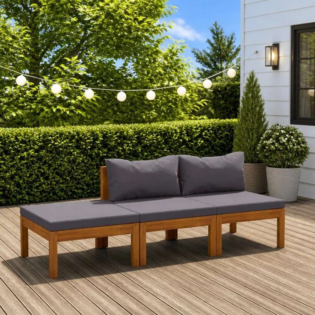 3 Piece Garden Lounge Set Solid Acacia Wood Frame with Thickly Padded Cushions and Slatted Coffee Table