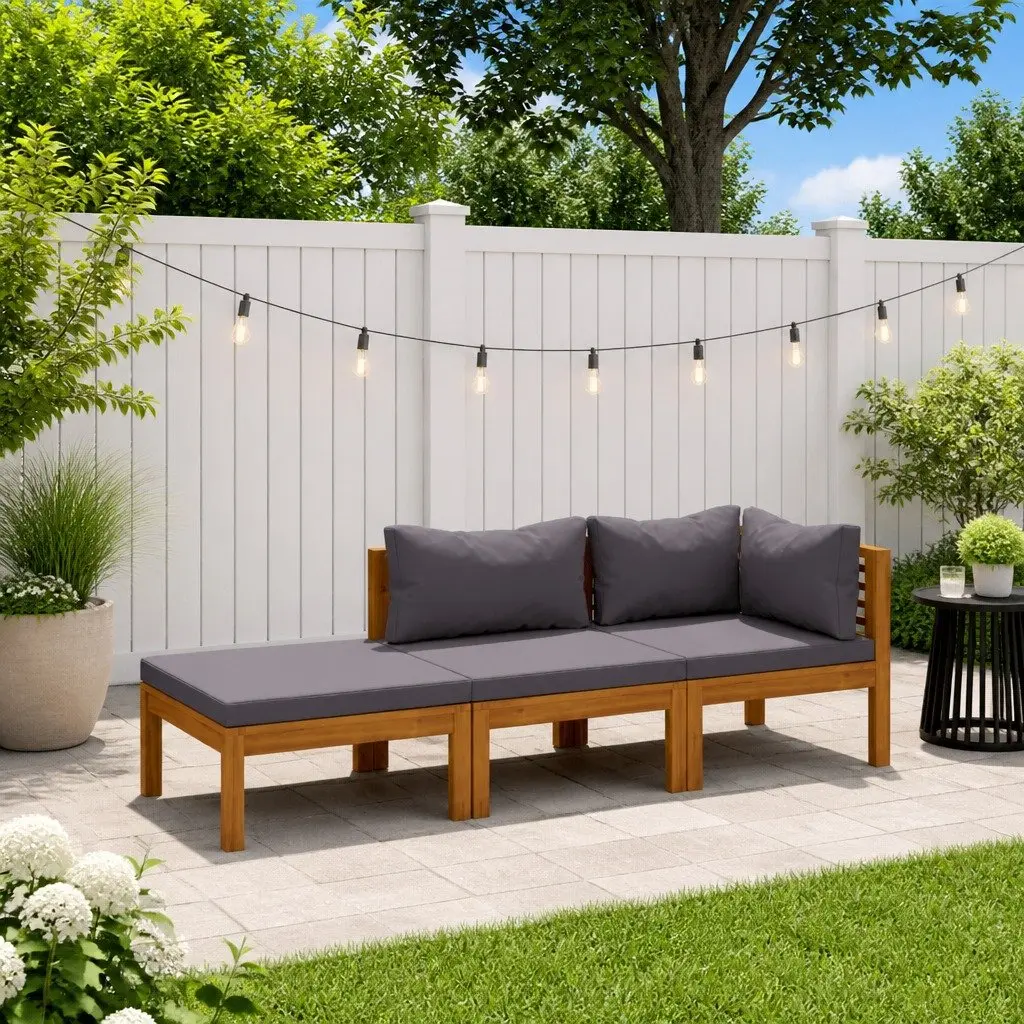 3 Piece Garden Lounge Set Outdoor Furniture Modular Sofa Coffee Table Grey Wood