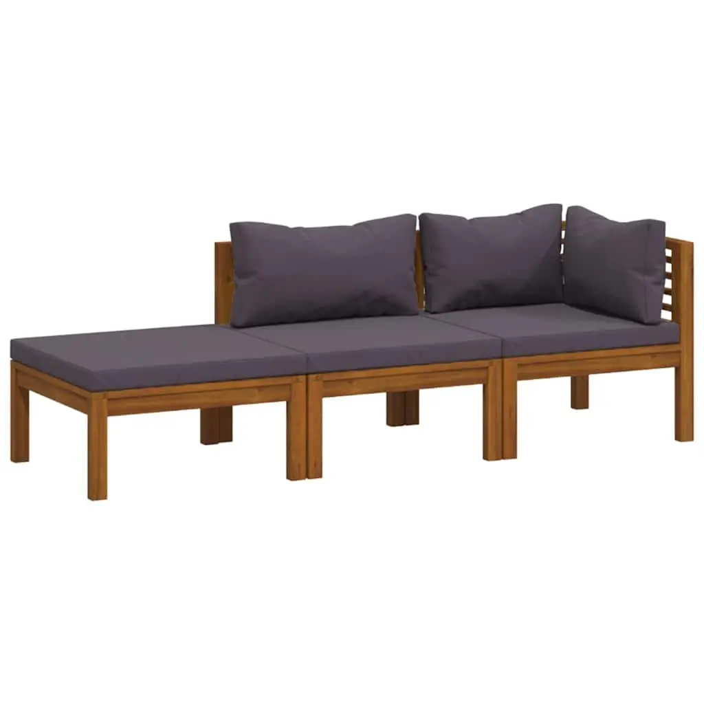 3 Piece Garden Lounge Set Outdoor Furniture Modular Sofa Coffee Table Grey Wood