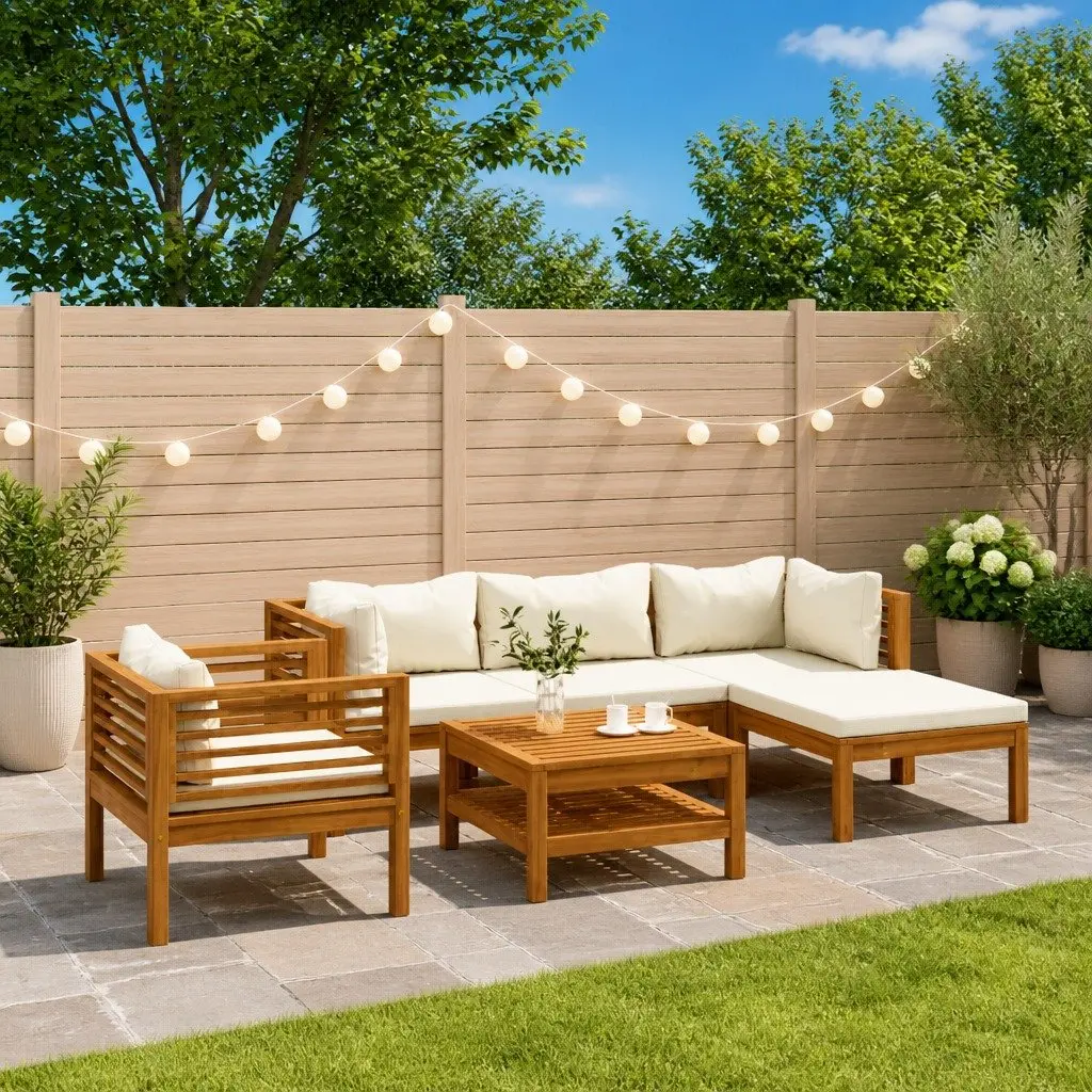 Garden Lounge Set Modular Acacia Wood 6 Piece Outdoor Furniture with Removable Cushions and Coffee Table