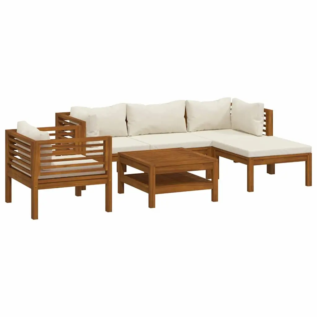 Garden Lounge Set Modular Acacia Wood 6 Piece Outdoor Furniture with Removable Cushions and Coffee Table