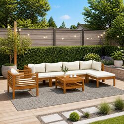 Garden Lounge Set 7 Piece Modular Outdoor Furniture Acacia Wood Cream Cushion