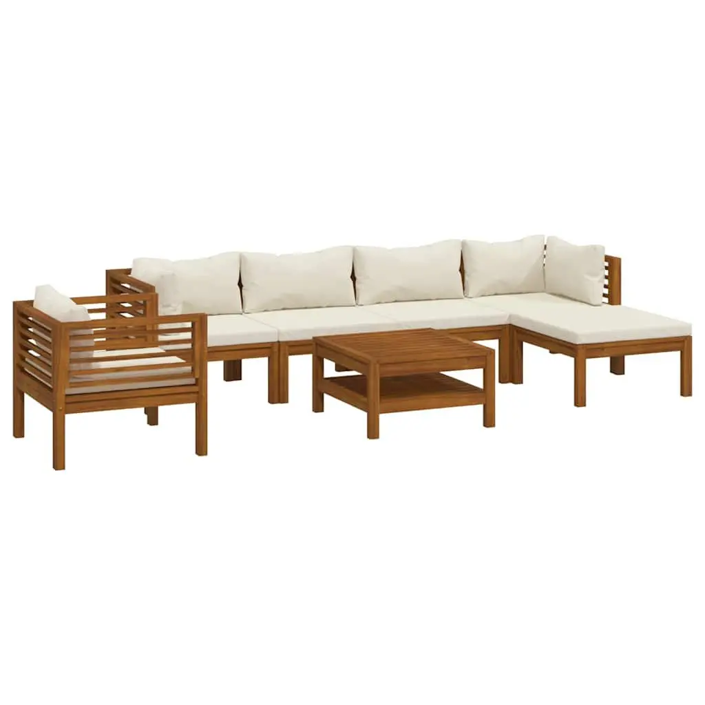 Garden Lounge Set Modular Outdoor Furniture Acacia Wood Cream Cushion 7 Piece