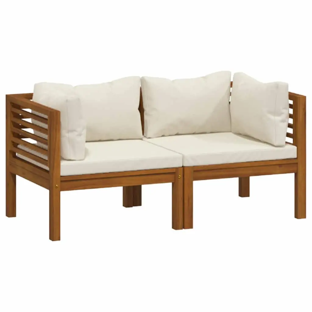 2-Seater Garden Sofa Solid Acacia Wood Cream Cushions Outdoor Lounge Set