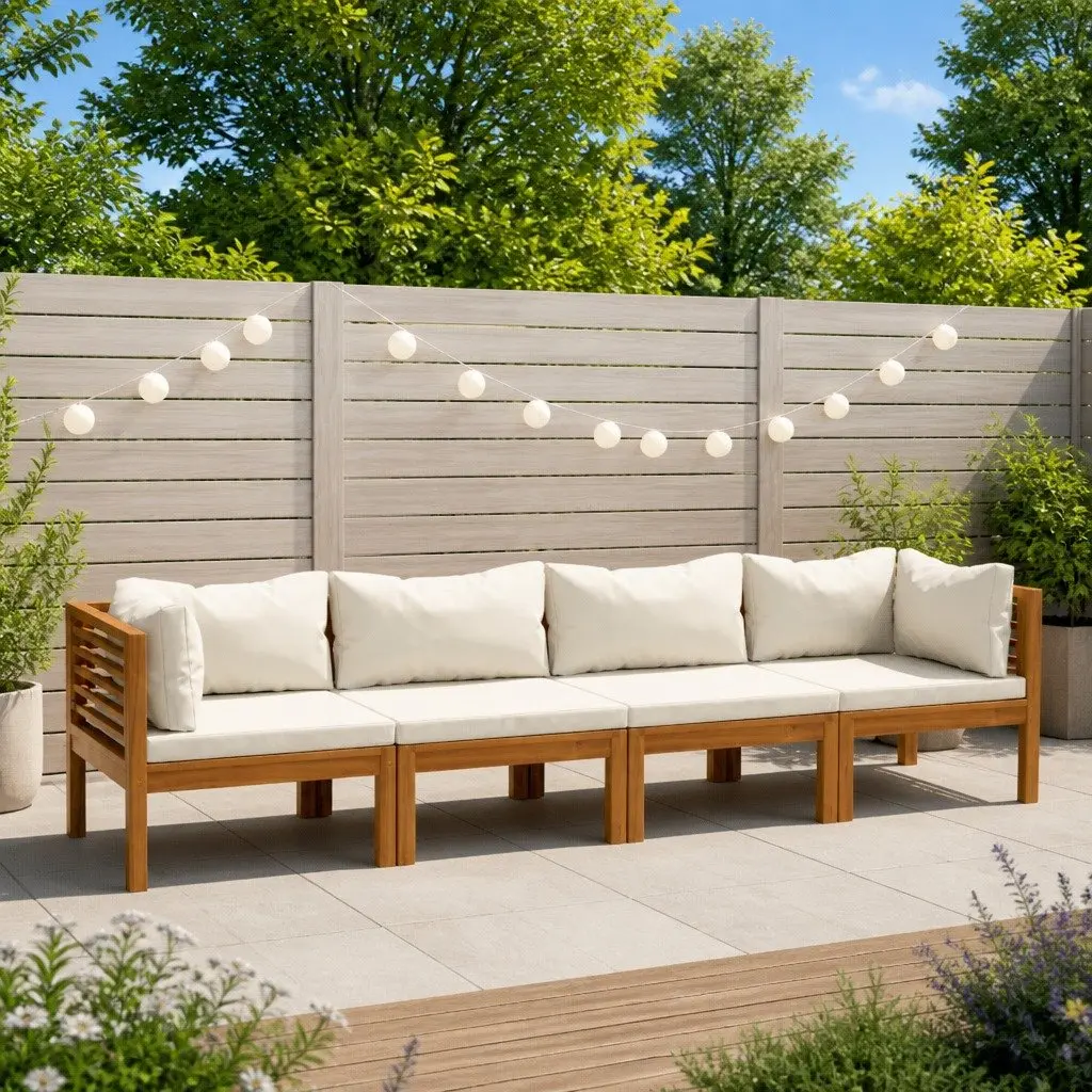 4-Seater Garden Sofa Set Outdoor Lounge Furniture Solid Acacia Wood Cream Cushions