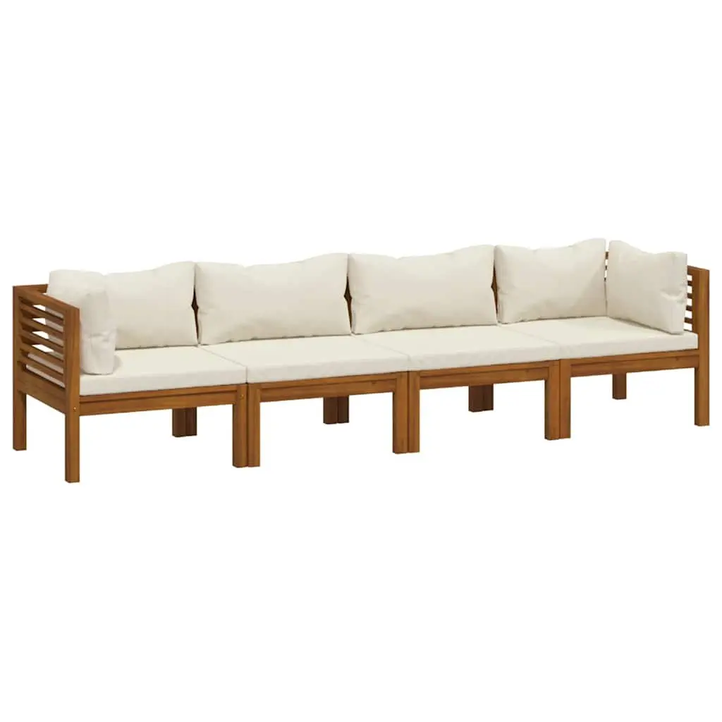 4-Seater Garden Sofa Set Outdoor Lounge Furniture Solid Acacia Wood Cream Cushions