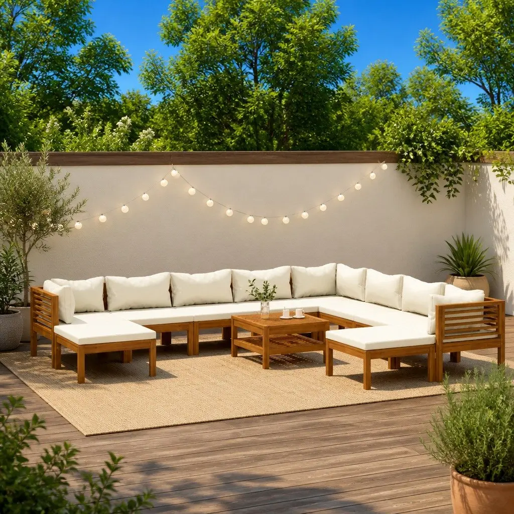 Garden Lounge Set Modular Acacia Wood 11 Piece Outdoor Sofa with Cushions