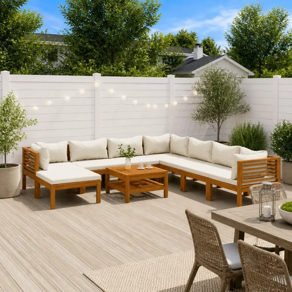 9 Piece Outdoor Lounge Set Modular Acacia Wood Garden Furniture with Cushions