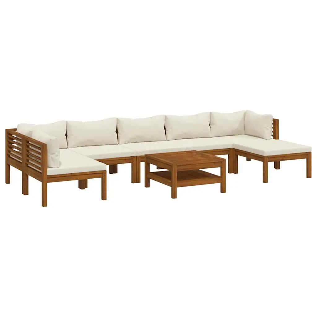 Garden Lounge Set Modular Acacia Wood 8 Piece Cream Cushion Outdoor Furniture