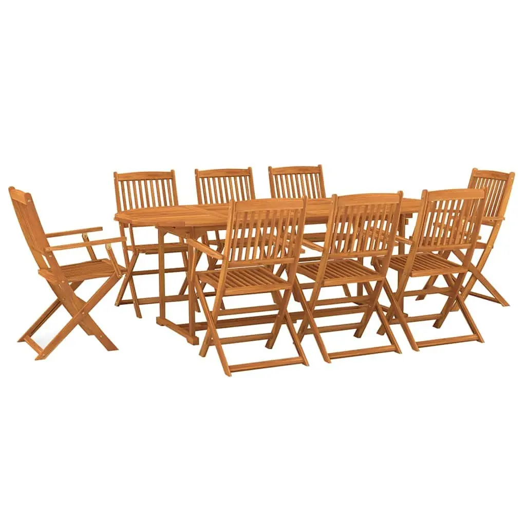 Garden Dining Set 9 Piece Outdoor Patio Table Chairs Solid Wood Brown