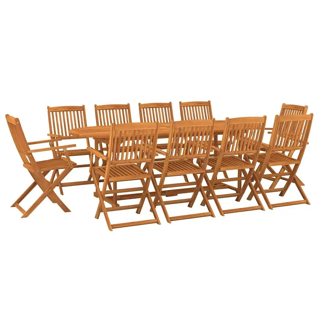 Solid Wood Garden Dining Set 11 Piece Weather Resistant Brown 220x90x75cm