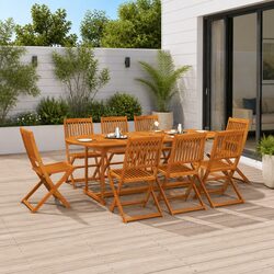 9 Piece Outdoor Dining Set Garden Patio Furniture Brown Wood Table Chairs