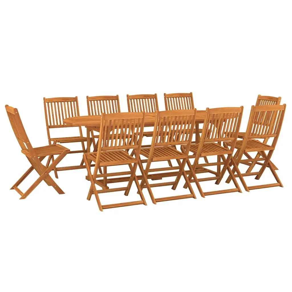 11 Piece Outdoor Dining Set Garden Table Chairs Brown Wood Patio Furniture