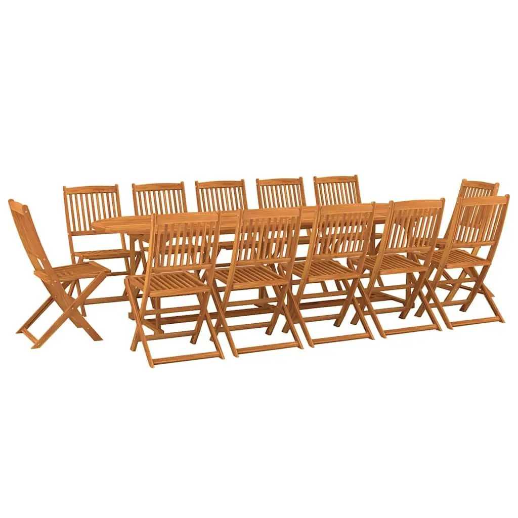 Garden Dining Set 13 Piece Outdoor Furniture Solid Acacia Wood Table and Folding Chairs Brown