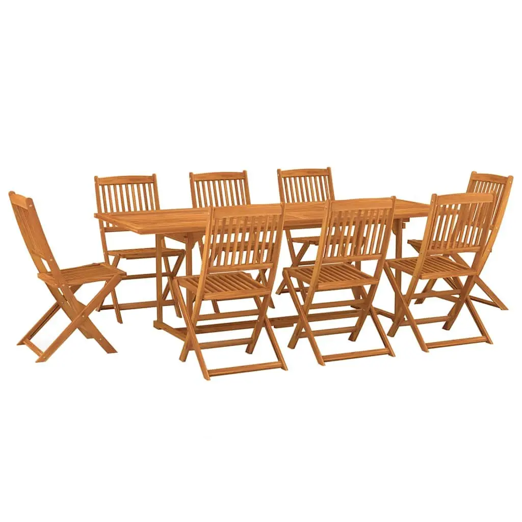 Outdoor Dining Set 9 Piece Brown Folding Chairs Table Solid Acacia Wood