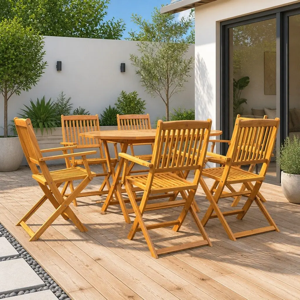 7 Piece Outdoor Garden Dining Set Wood Foldable Compact