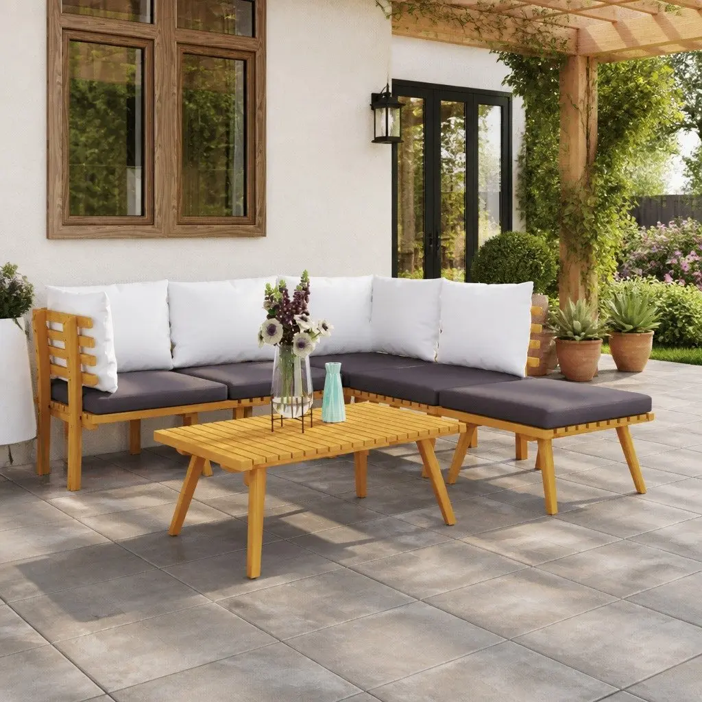 Garden Lounge Set Acacia Wood 6 Piece Outdoor Patio Furniture with Cushions