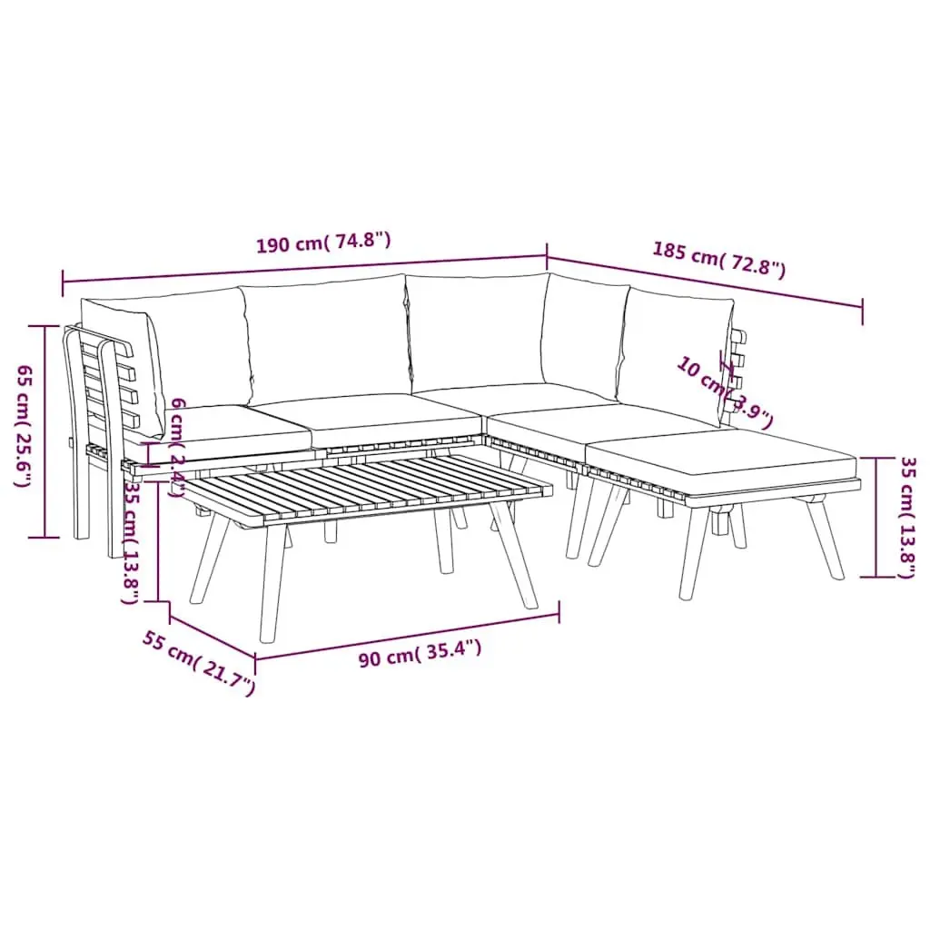 Garden Lounge Set Acacia Wood 6 Piece Outdoor Patio Furniture with Cushions