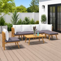 7 Piece Garden Lounge Set with Cushions Solid Acacia Wood Outdoor Patio