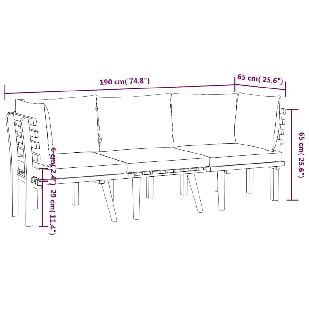 3 Piece Garden Lounge Set Solid Wood Acacia Weather-Resistant with Thickly-Padded Cushions