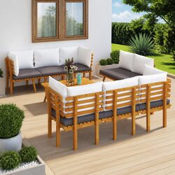 Garden Lounge Set 8 Piece Outdoor Furniture Brown Solid Wood Patio Sectional