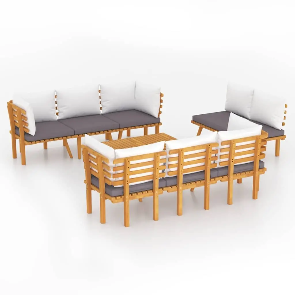 Outdoor Lounge Set Solid Acacia Wood 8 Piece Brown Weather-Resistant Patio Furniture