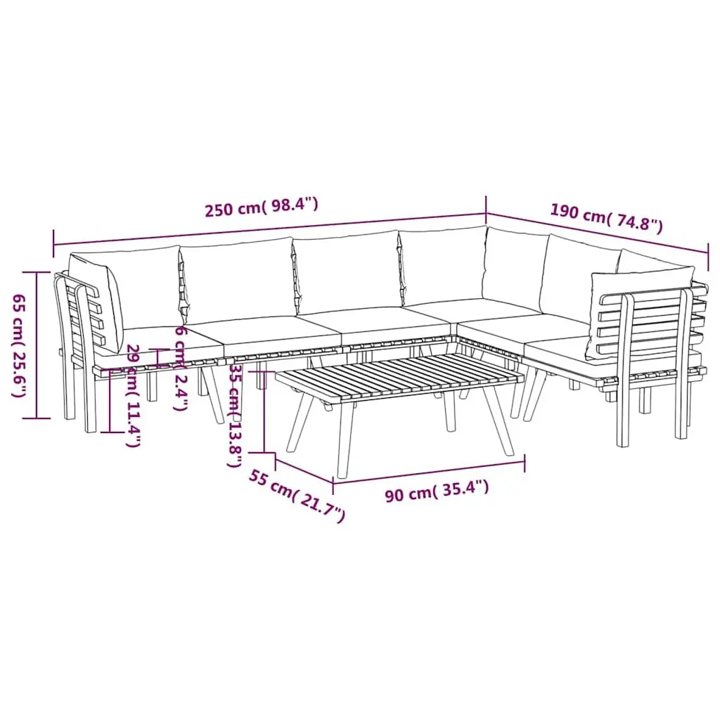 7 Piece Garden Lounge Set Solid Acacia Wood with Cushions Outdoor Patio