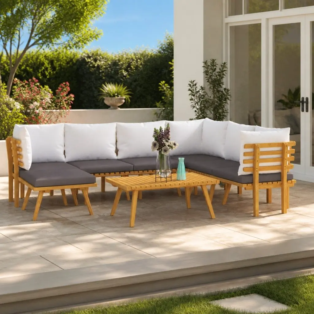 8 Piece Garden Lounge Set Solid Acacia Wood Outdoor Furniture with Cushions