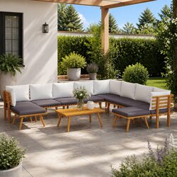 Garden Lounge Set 11 Piece Outdoor Furniture Solid Wood Acacia Brown Patio