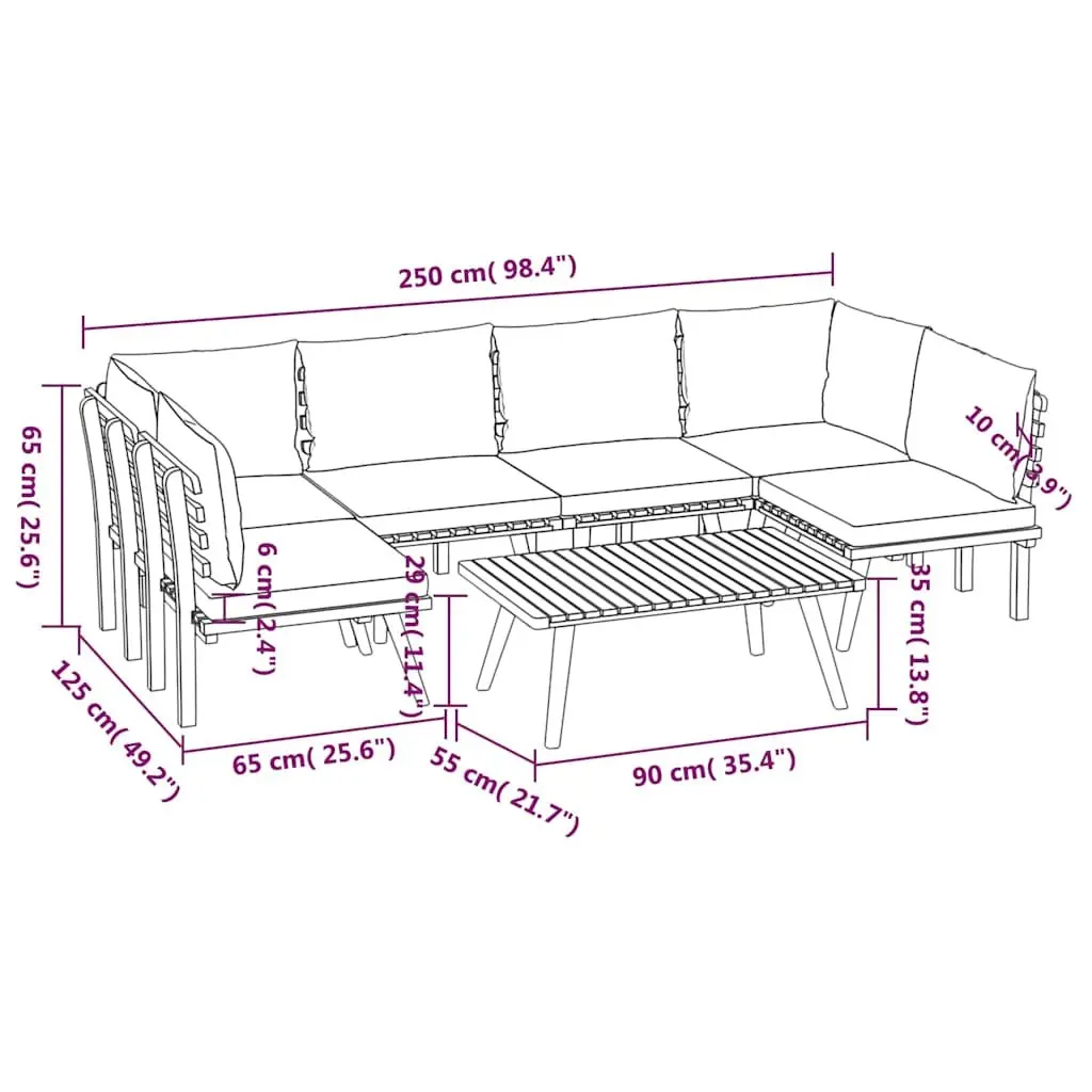 7 Piece Garden Lounge Set Solid Wood Acacia with Cushions