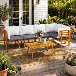 Garden Lounge Set 6 Piece Outdoor Patio Furniture Solid Wood with Cushions Brown