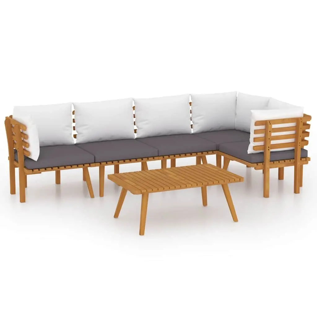 Garden Lounge Set 6 Piece Solid Wood Outdoor Patio Furniture with Cushions Brown