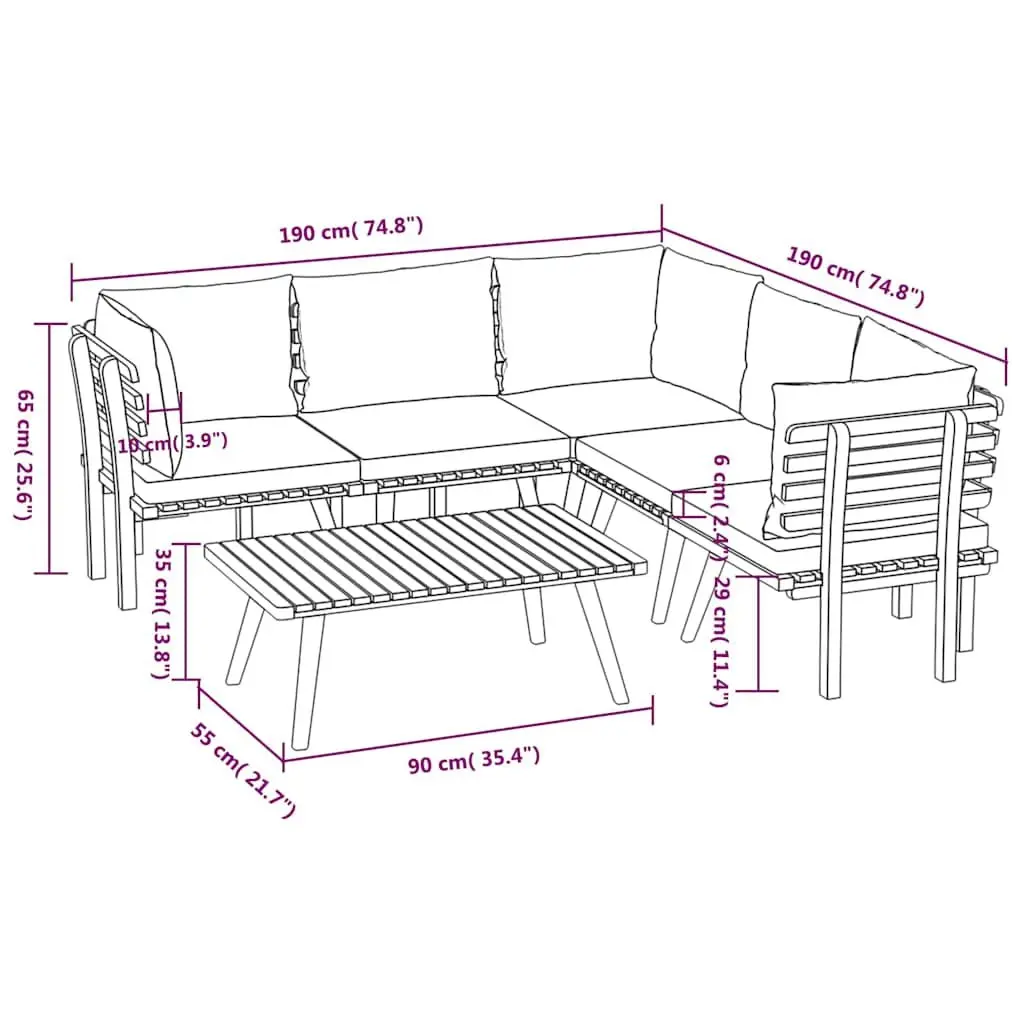 Garden Lounge Set 6 Piece Solid Wood Outdoor Patio Furniture with Cushions Brown