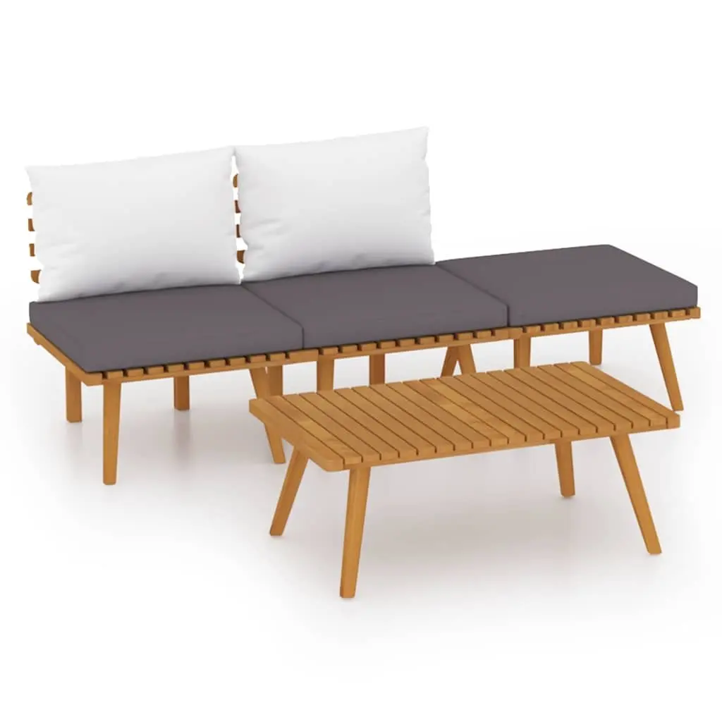 4 Piece Garden Lounge Set Solid Acacia Wood Weather-Resistant Outdoor Patio Furniture with Cushions