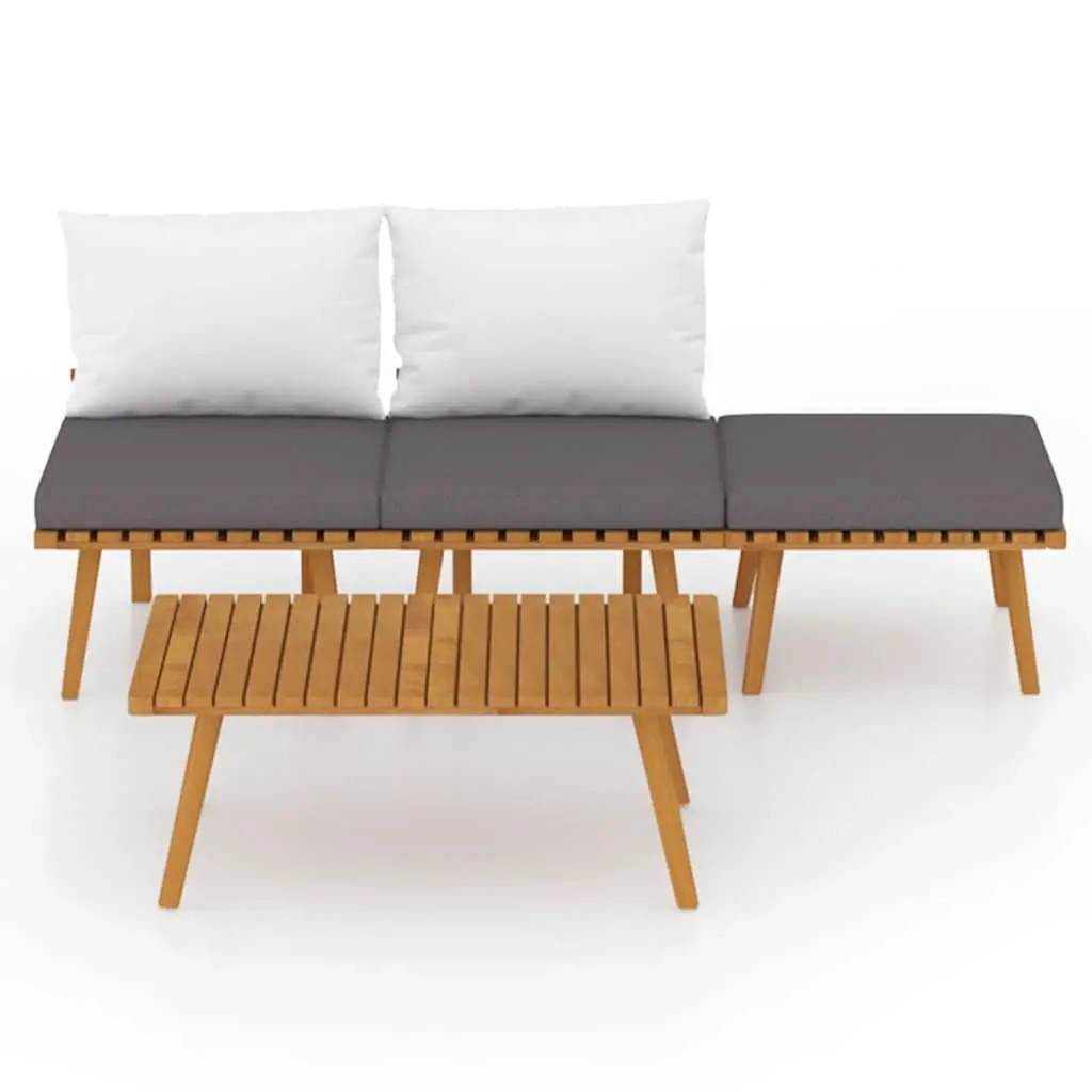 4 Piece Garden Lounge Set Solid Acacia Wood Weather-Resistant Outdoor Patio Furniture with Cushions