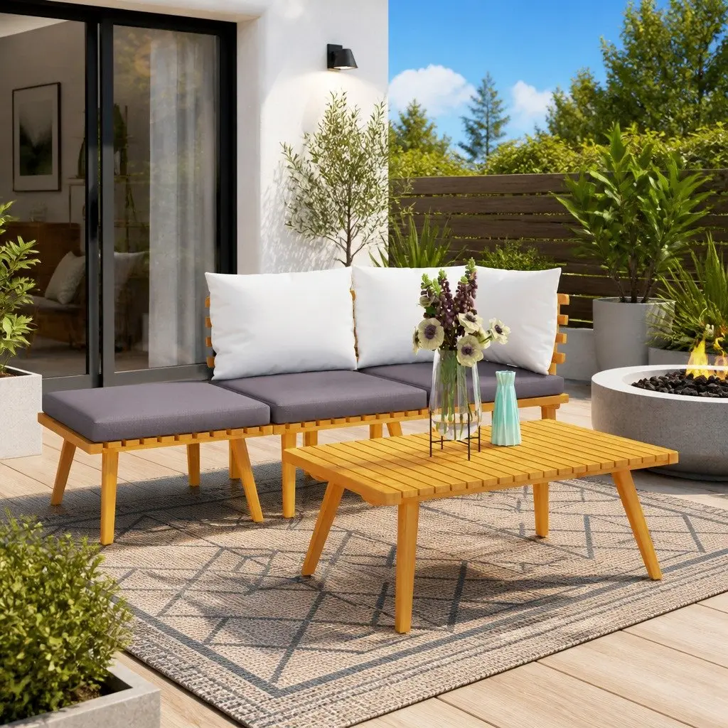 Garden Lounge Set 4 Piece Outdoor Furniture Brown Solid Wood Slatted Patio