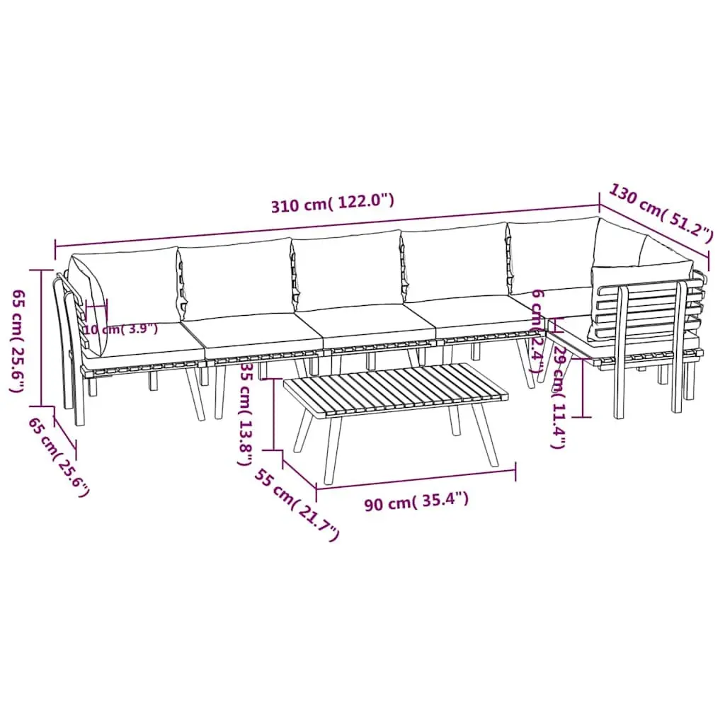 7 Piece Outdoor Garden Lounge Set Solid Acacia Wood with Cushions