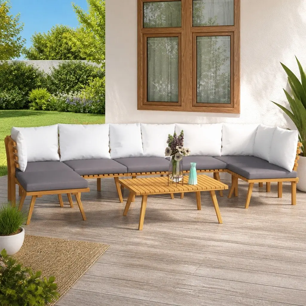 Garden Lounge Set 8 Piece Solid Wood Acacia Weather-Resistant with Thickly-Padded Cushions