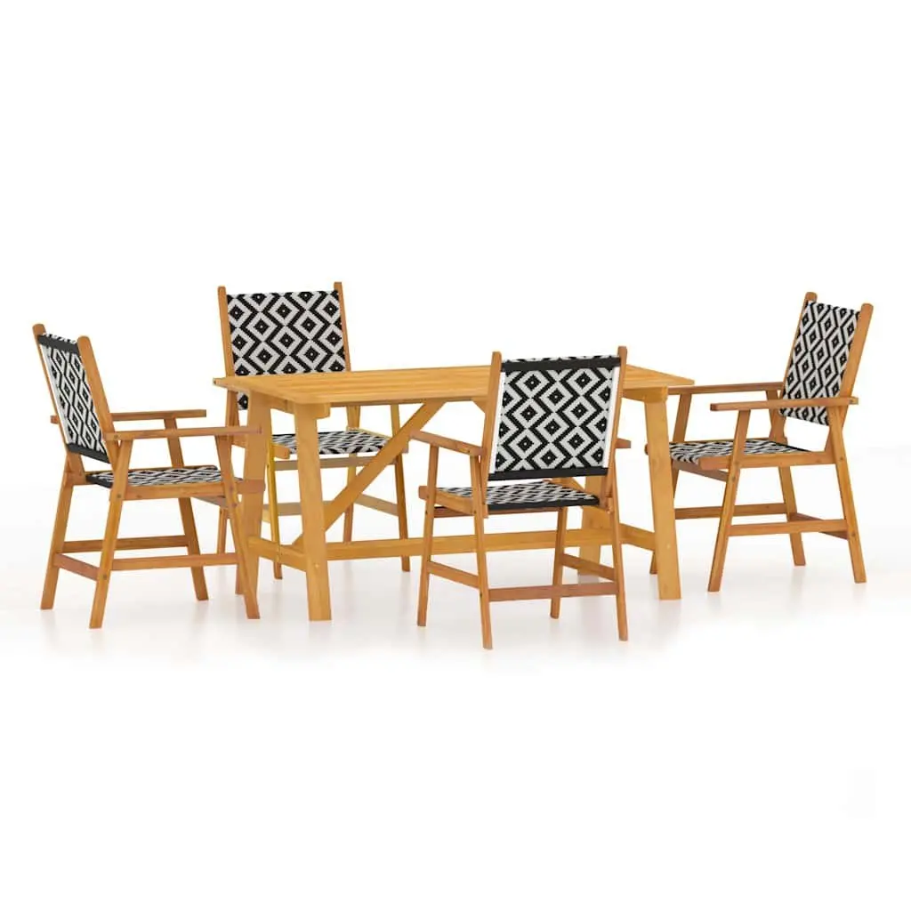 Outdoor Dining Set 5 Piece Solid Acacia Wood Furniture Patio Chairs with Poly Rattan Backrest Brown