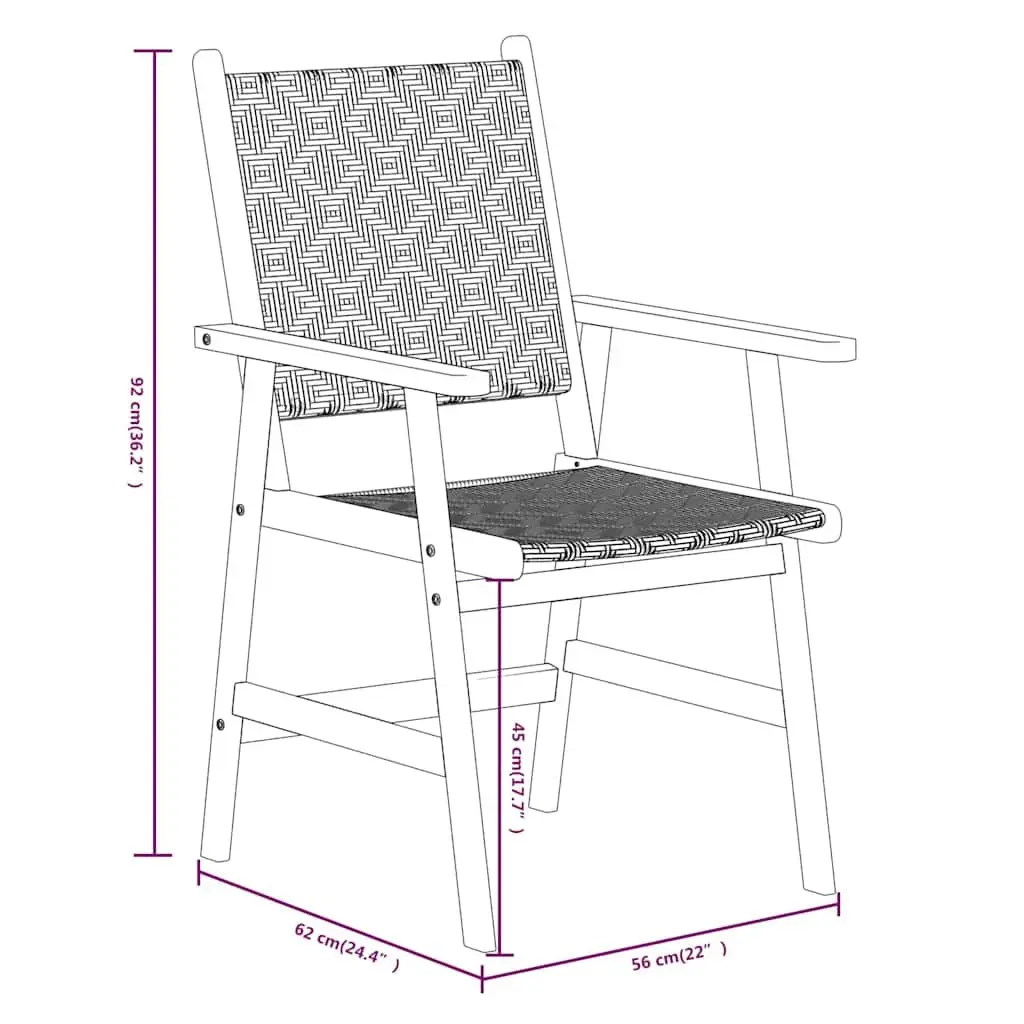 Outdoor Dining Set 5 Piece Solid Acacia Wood Furniture Patio Chairs with Poly Rattan Backrest Brown